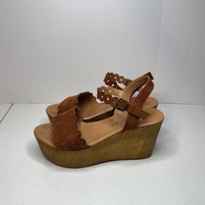 Matisse Chrysler Brown Suede Wedge Sandals Slingback Strappy Open Toe Womens